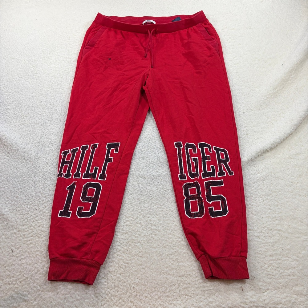 Tommy Hilfiger Denim Sweatpants Mens L Red Hilfiger 1985 Graphic Joggers 76A2297